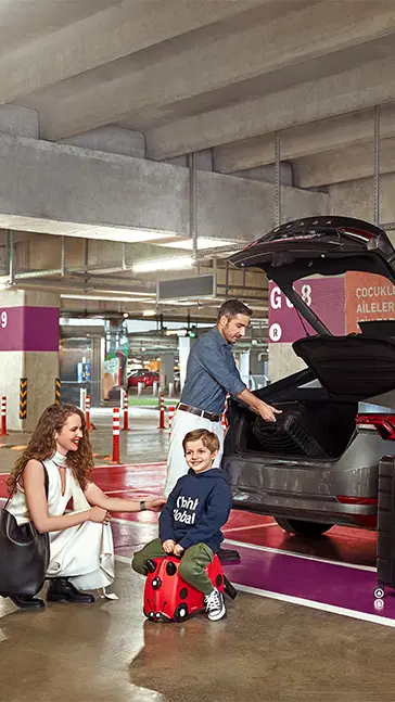 a family rented their car and leaving from the car park.